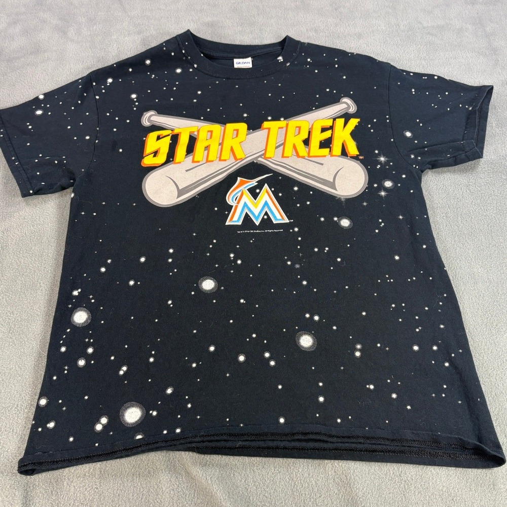 Star Trek Miami Marlins MLB Galaxy T-Shirt Mens Medium Black 2016 Gildan Tee